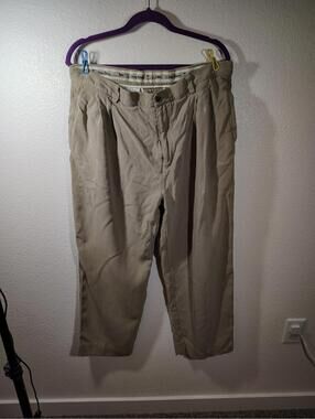 Vintage Tommy Bahama's Men Beige Silk Blend Pleated Tan Pants 33 x 26